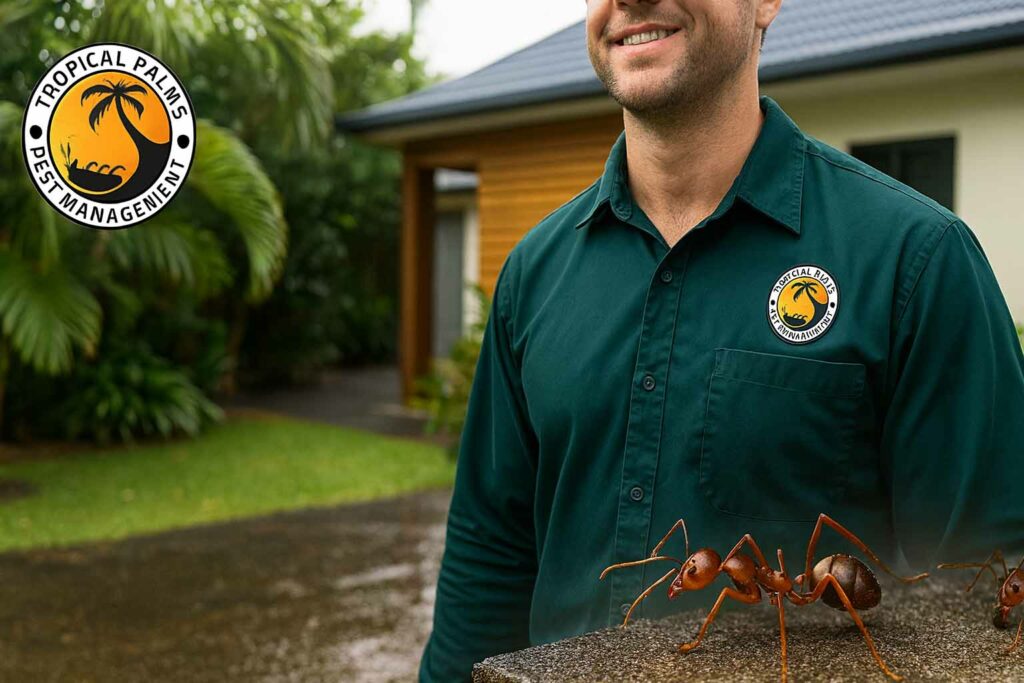 Tropical Palms Pest Management technician providing expert ant control in Cairns during the wet season