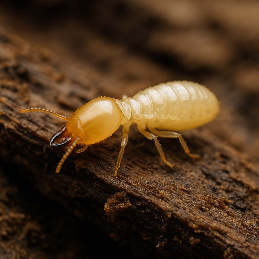 Close-up of a termite on decaying wood during a Cairns wet season inspection
