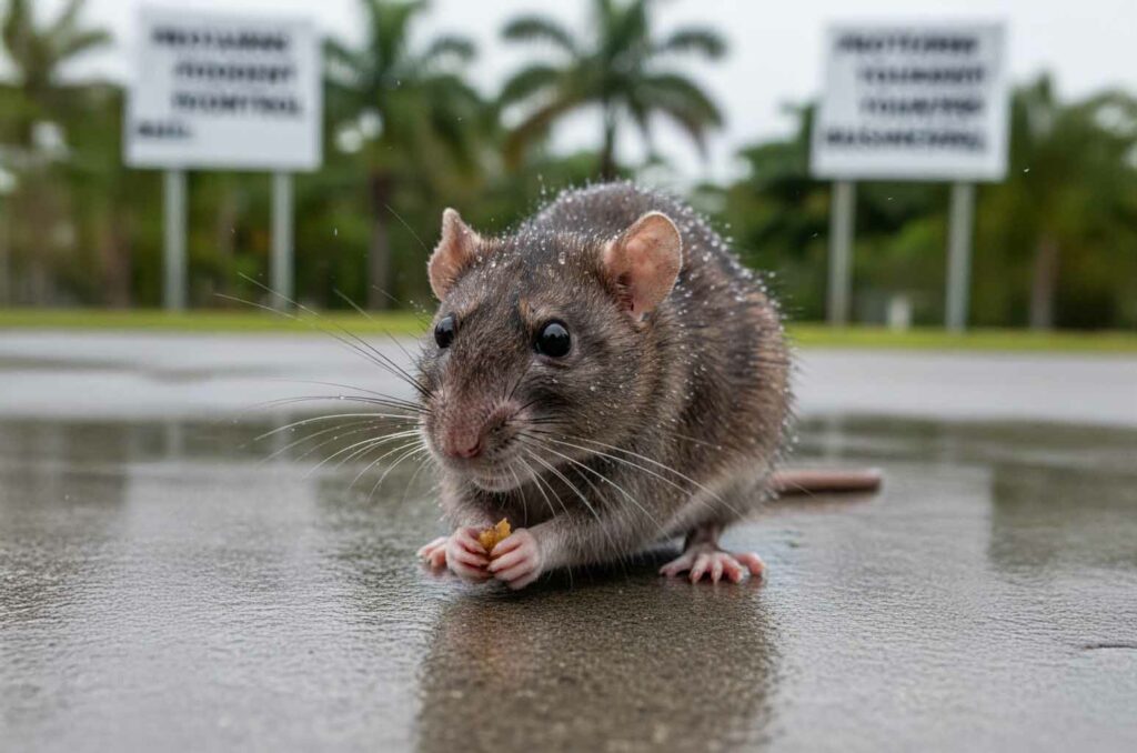 rown rat close-up on a surface, illustrating rodent control Cairns during wet season