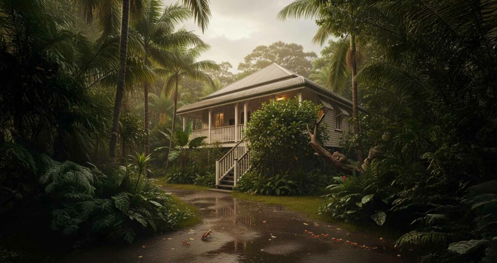 Queenslander home in Cairns during the wet season, showing conditions that increase pest activity, used to illustrate expert pest control in Cairns.