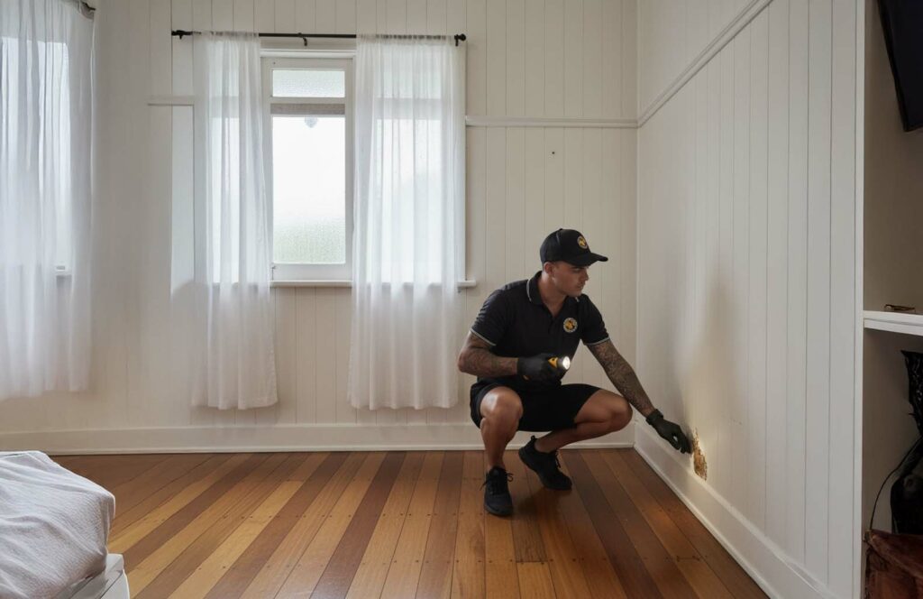 Kurt from Tropical Palms inspecting a Cairns home during the wet season as part of wet season pest control.